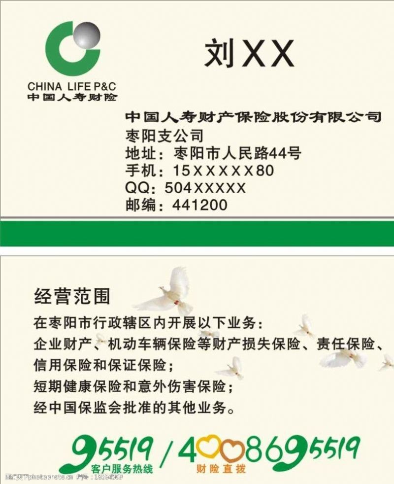 中国人保财险人寿财险名片图片