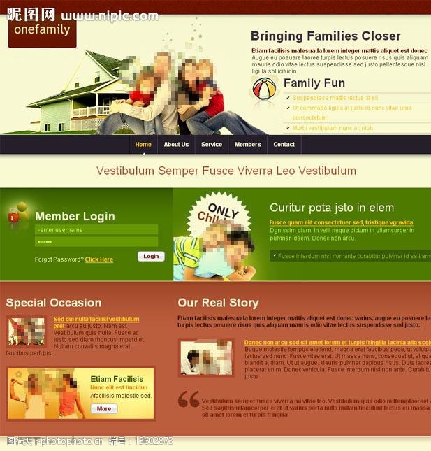 绿色网站和谐家庭儿童网站模板图片