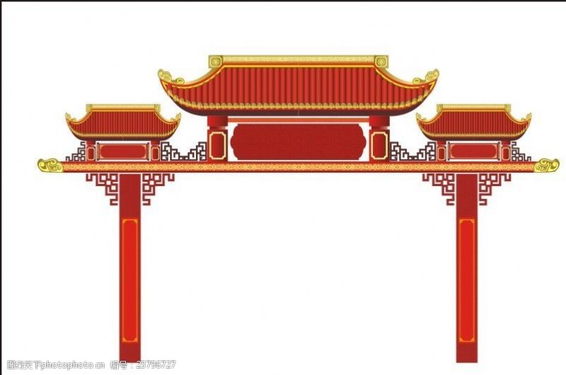 金黄色楼顶新年门楼矢量