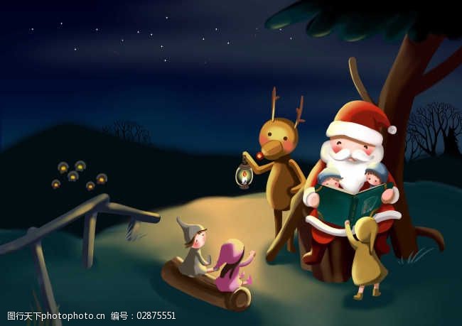 圣诞节的故事树下讲故事的圣诞老人