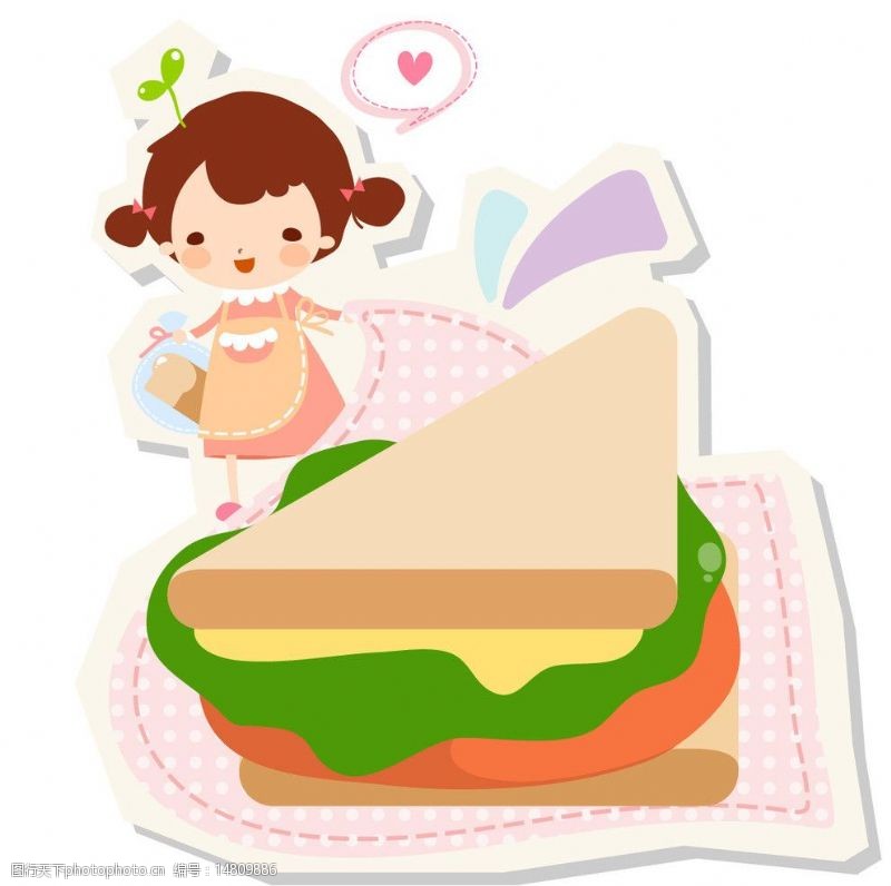 厨师卡通人物制作三明治的围裙女生图片