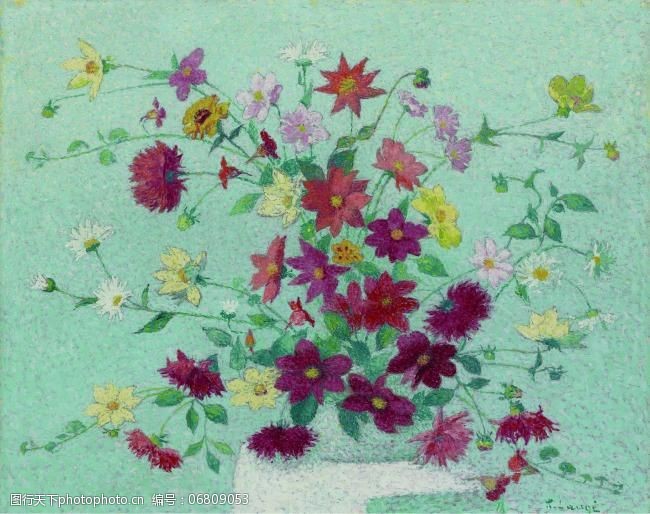 flowersAchilleLaugeVasewithFlowers花卉水果蔬菜器皿静物印象画派写实主义油画装饰画