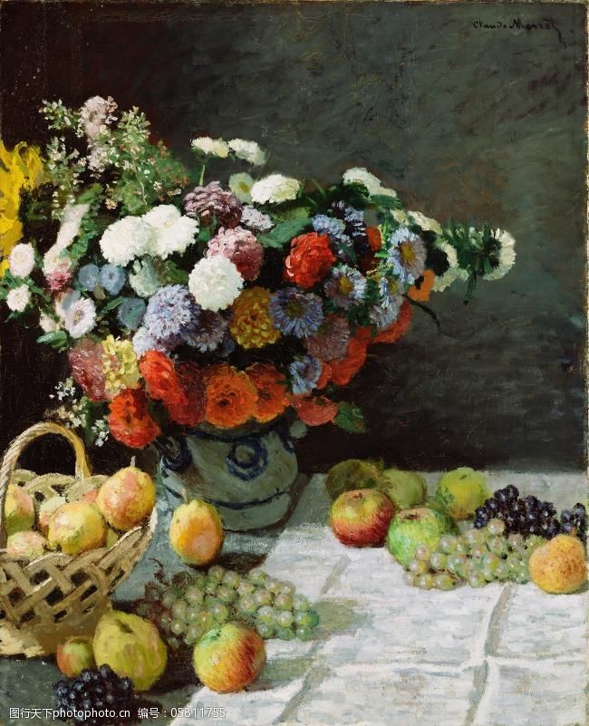 flowersFlowersandfruit1869法国画家克劳德.莫奈oscarclaudeMonet风景油画装饰画