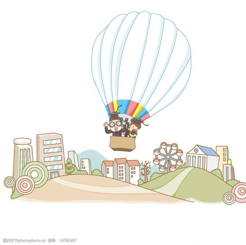 乘坐热气球的人物乘坐热气球的男女博士图片