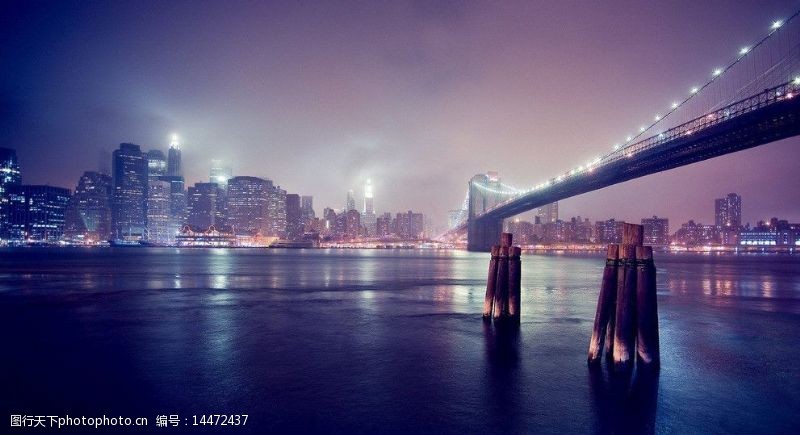 吊桥城市夜景图片