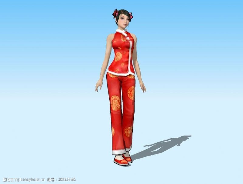 细腰红衣少女3D模型