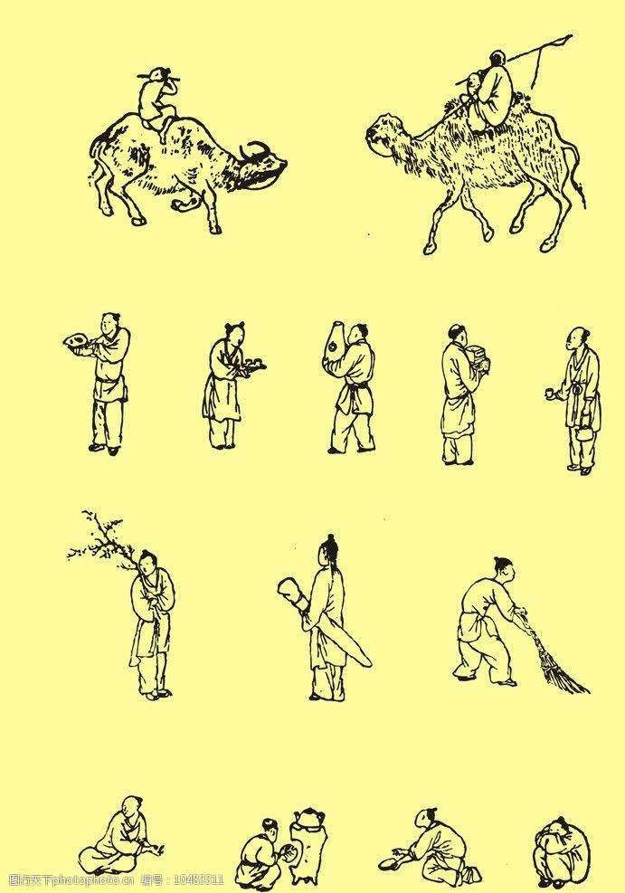 中国矢量建筑国画古代人物图片
