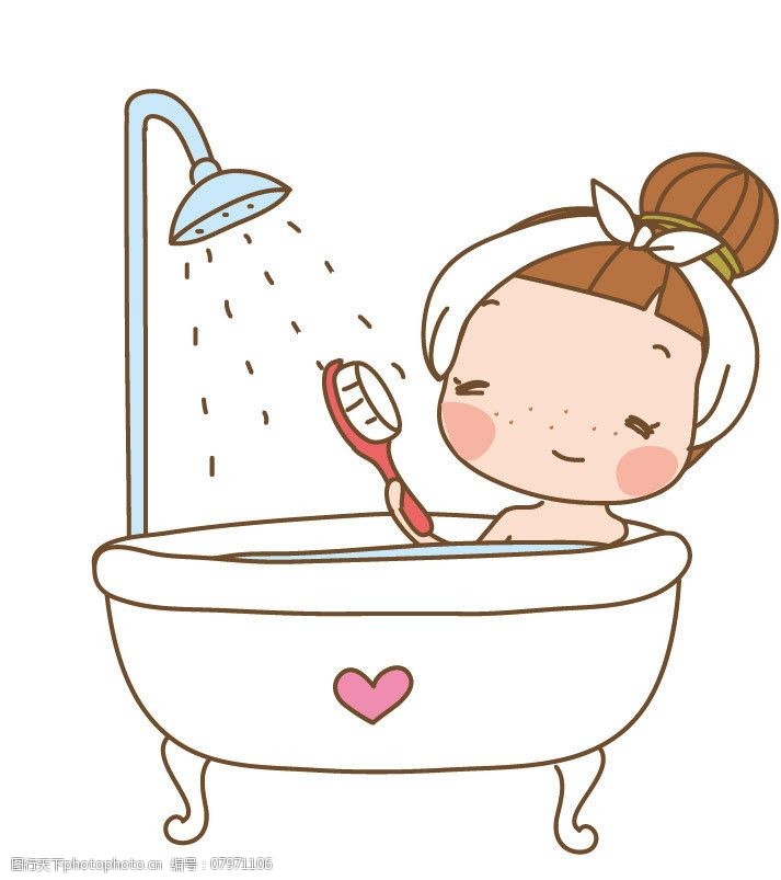 女孩印花洗澡卡通儿童图片