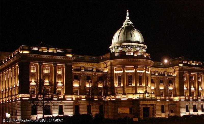 建筑夜景外观英国格拉斯哥米切尔图书馆图片