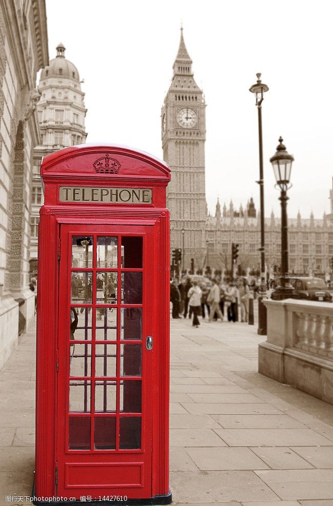 欧洲电话亭英国伦敦红色电话亭图片