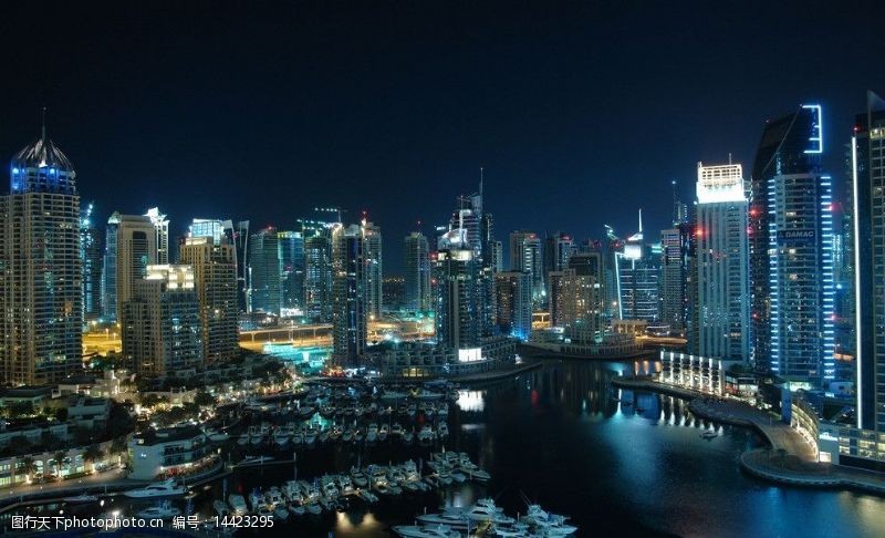 建筑夜景外观迪拜夜景一角图片