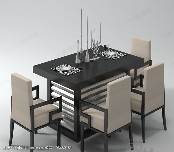 椅子模型3D简约新中式桌椅组合模型