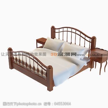 枕头贴图3D双人床模型