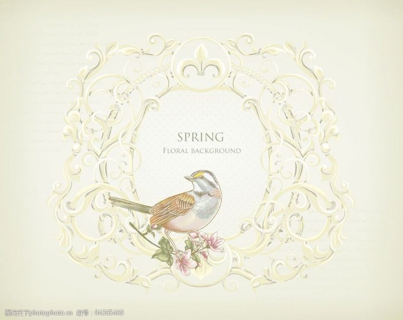 春天的背景随着春天的花和鸟花卉背景矢量插画