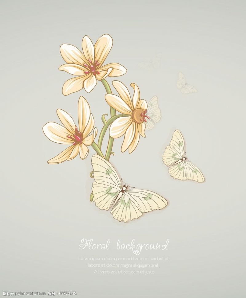春天的背景随着春天的花朵和蝴蝶花卉背景矢量插画