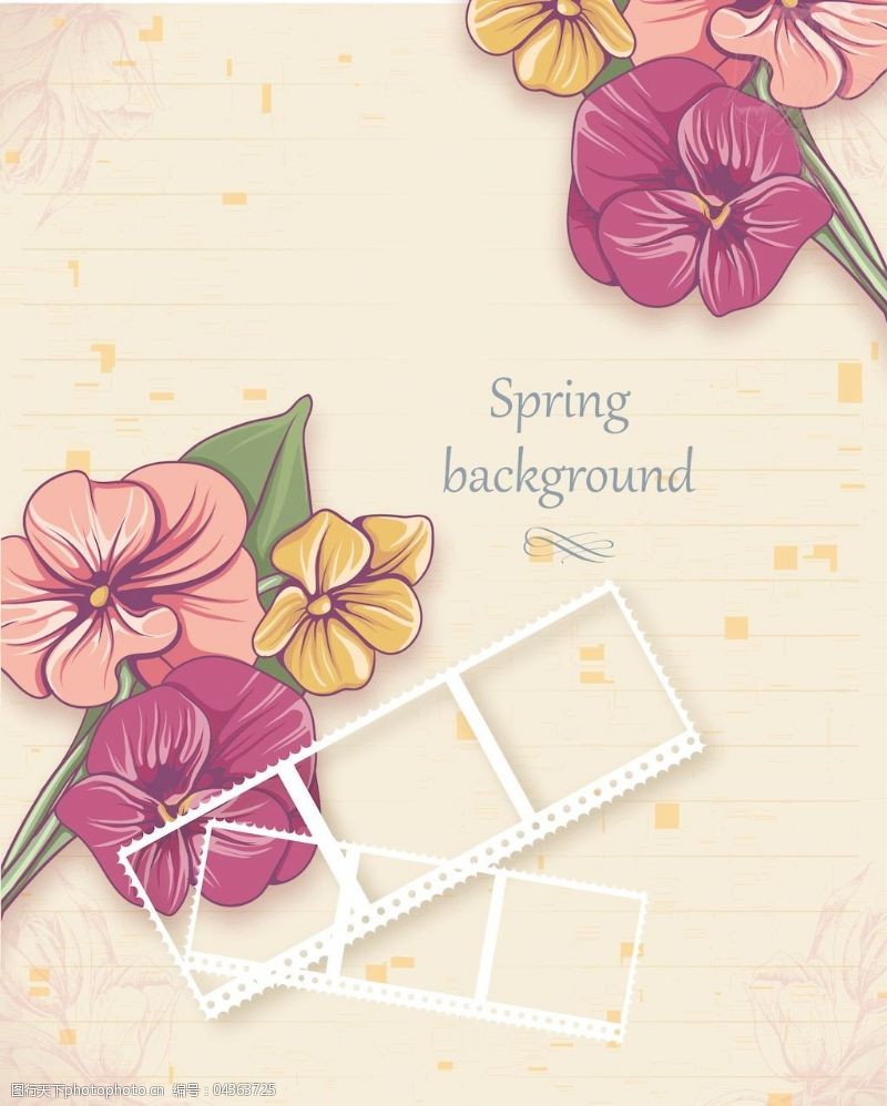 春天的背景随着春天的花朵和相框花卉背景矢量插画