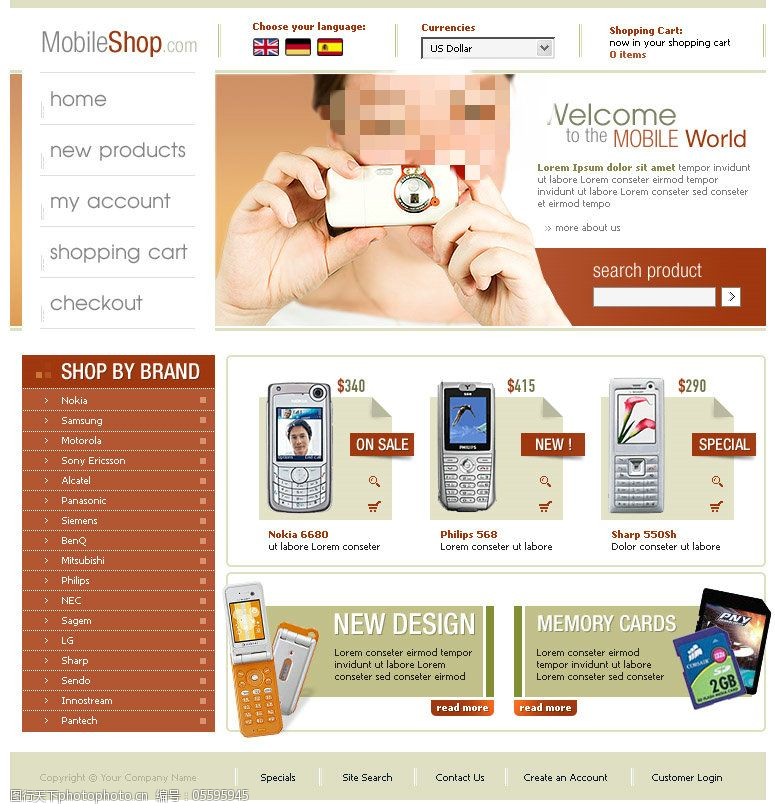 手机网页素材手机商城网页psd模板
