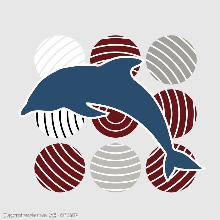 海豚免费下载印花矢量图动物海豚几何圆形免费素材