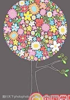色彩斑斓的花卉组成树木