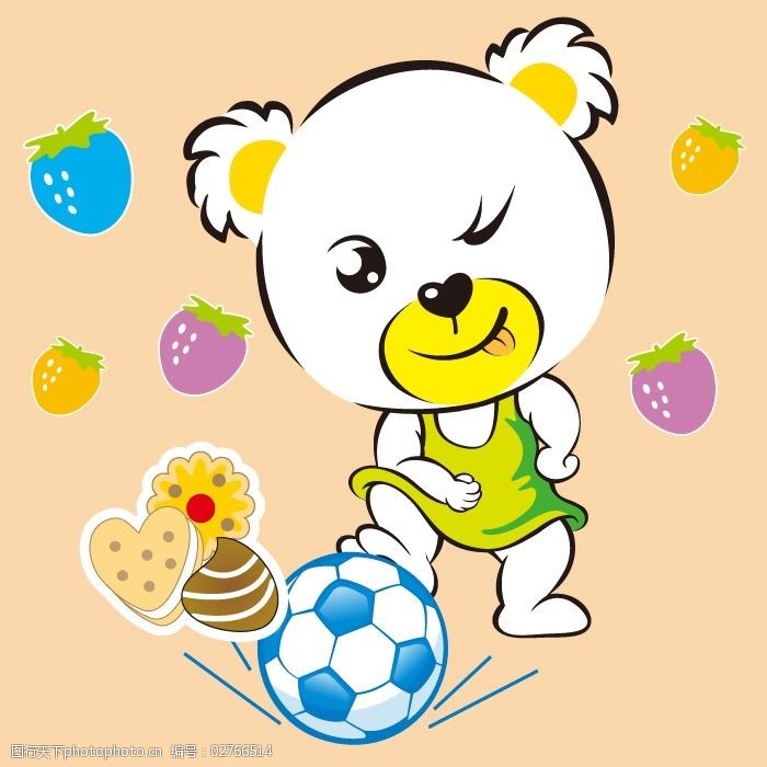 印花矢量图卡通动物小熊足球饼干免费素材