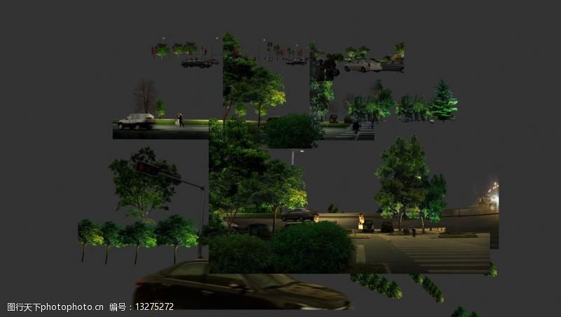喷泉灯光夜景灯光亮化PSD素材图片