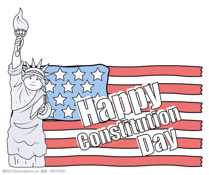 自由女神像和美国国旗的宪法日矢量插画