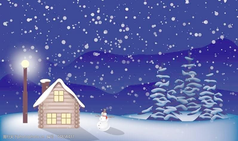 矢量花边的圣诞卡通插画矢量素材下雪的夜晚