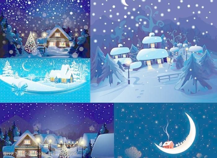 矢量花边的圣诞卡通的冬季风景矢量素材