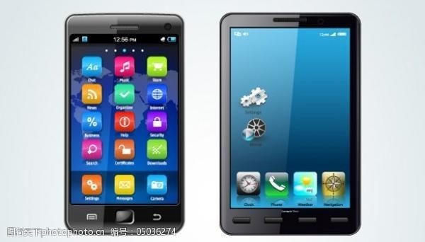 2有光泽的黑色Android智能手机的向量集