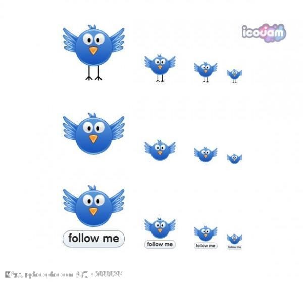 软件下载页面设计6个蓝色推特鸟跟着我的图标