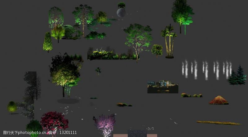 喷泉灯光观景亮化树木喷泉素材图片