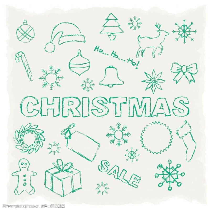 圣诞帽免费下载绿色的圣诞素描插画矢量