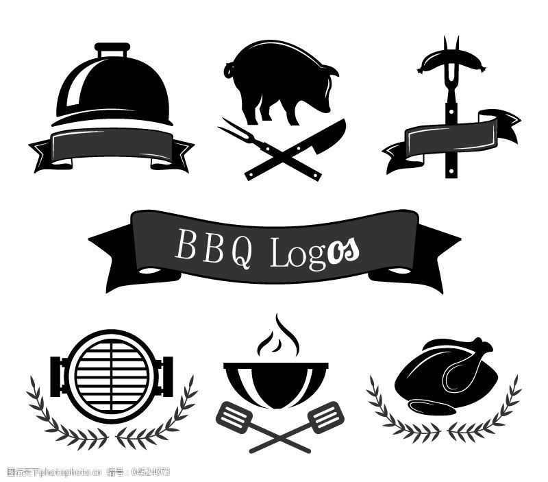 香香猪肉免费下载6款黑色烧烤标志设计矢量素材