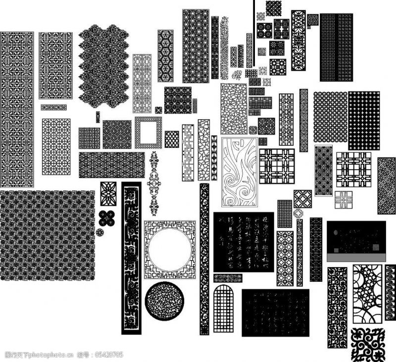 木雕镂空花格矢量图