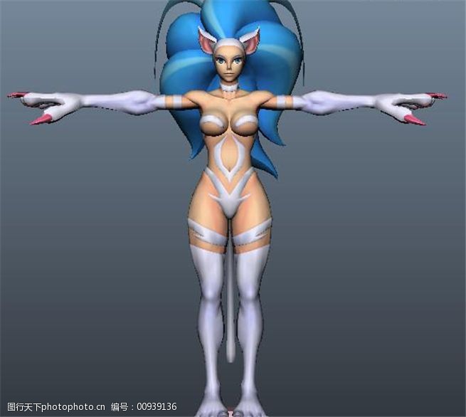 妖姬蓝头发游戏模型