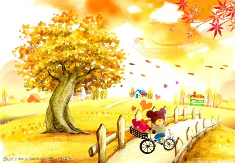 云彩树叶幼儿园卡通画图片