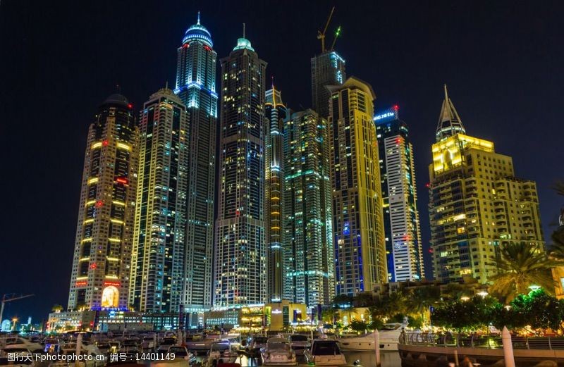 建筑夜景外观阿联酋迪拜夜景图片