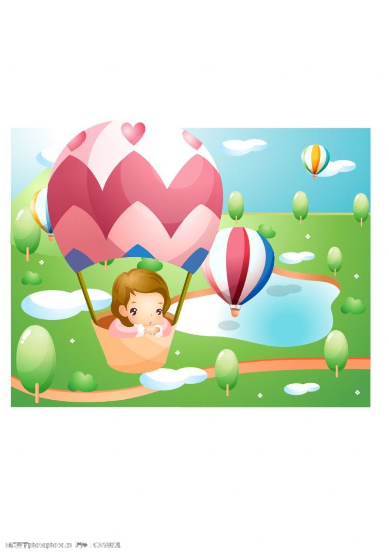 乘坐热气球的人物乘坐热气球的小女孩