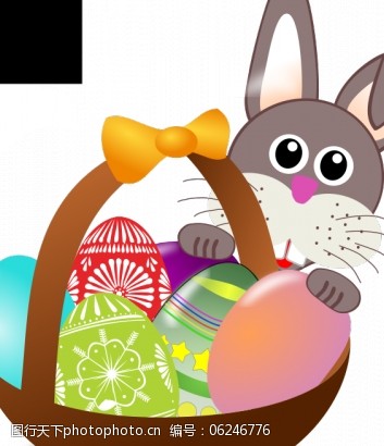 复活节彩蛋的漫画在复活节彩蛋篮矢量插画的兔子