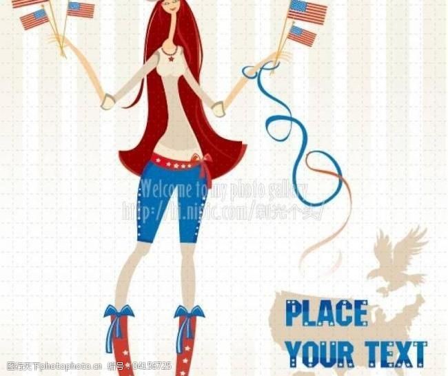 美国国旗模板下载卡通女人图片