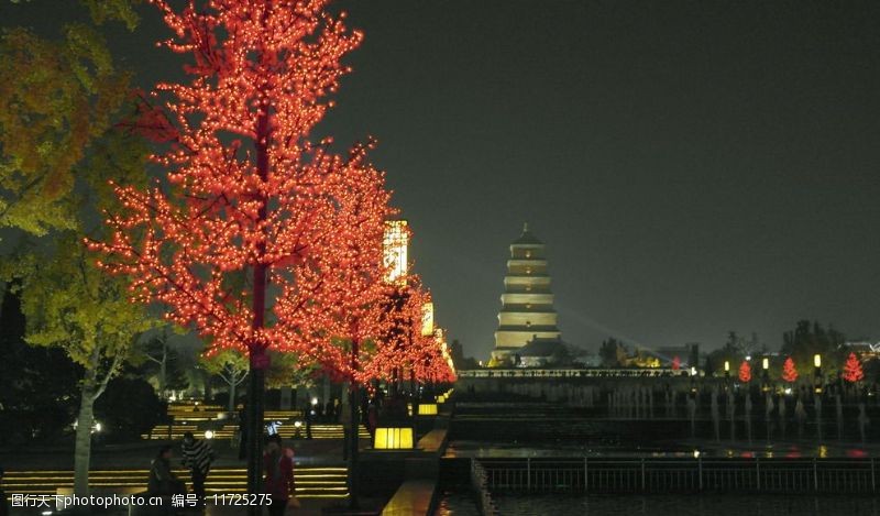 喷池中国夜景大雁塔图片