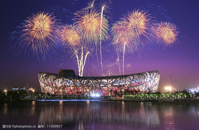 奥运会北京鸟巢烟火图片