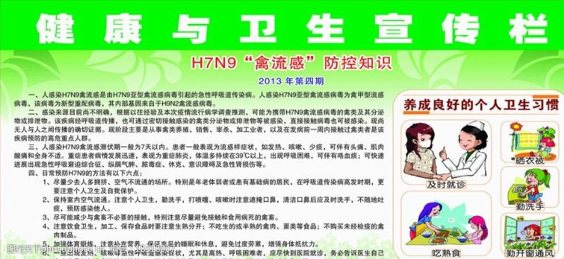 健康知识展板H7N9禽流感宣传栏设计图片